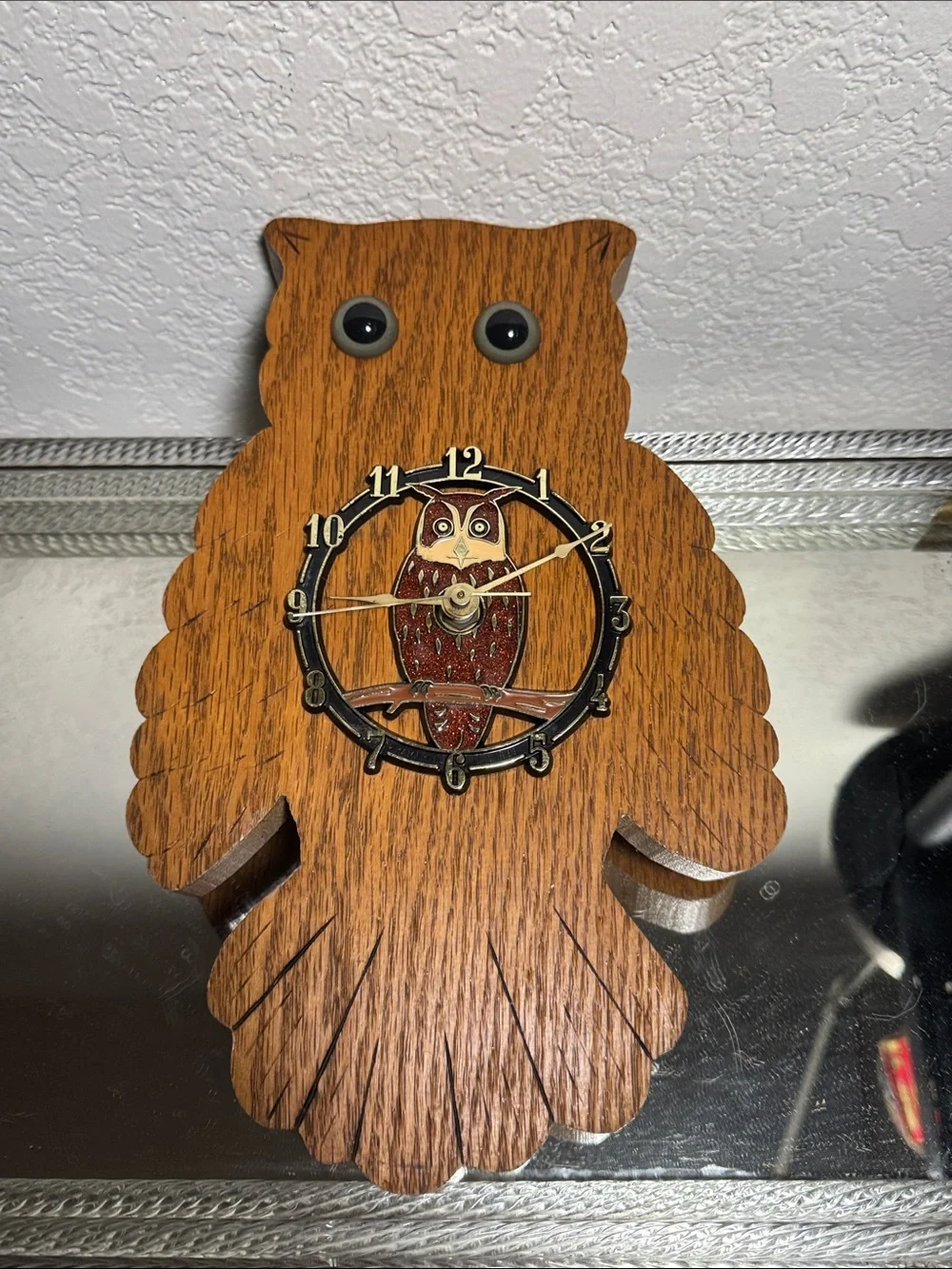 Vintage Handmade Wooden Owl Wall Clock